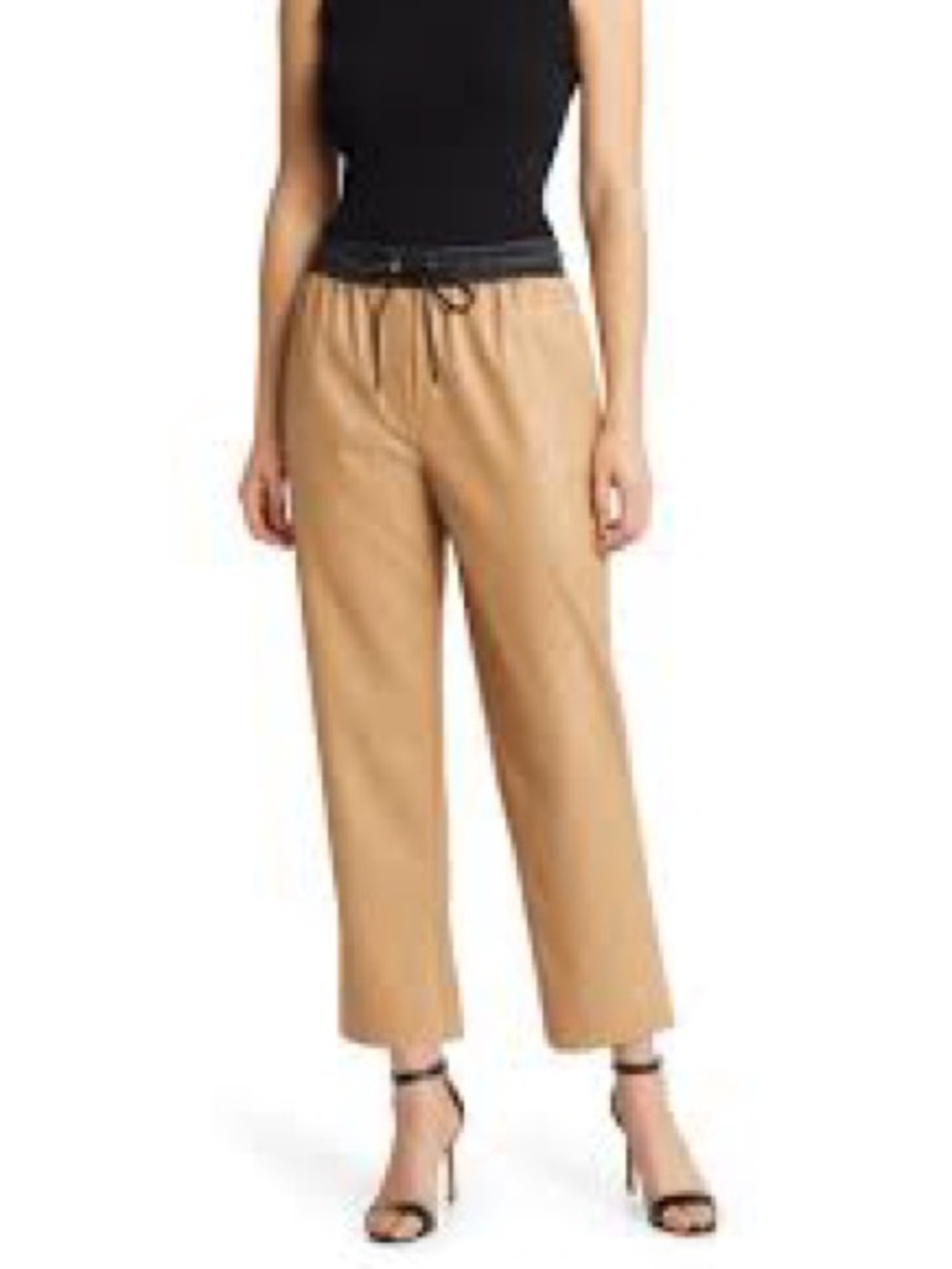 BOSS Tarona faux-leather drawstring pants in an iconic camel color Sz 10